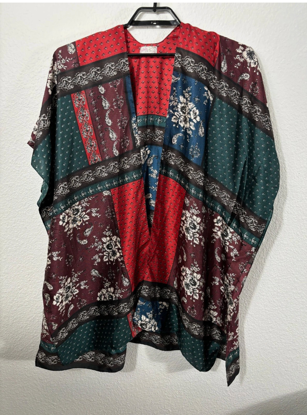 Free People Mon Cheri Silky Kimono Patchwork Floral Women One Size Multicolor